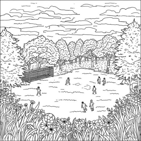 Futebol e Natureza (Desenho para Colorir)
