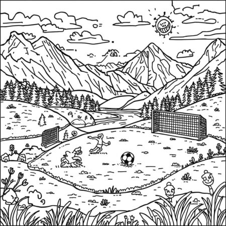 Futebol e Natureza (Desenho para Colorir)