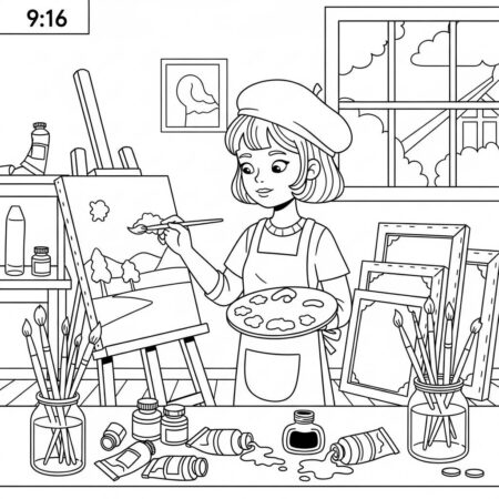 Garota Artista (Desenho para Colorir)