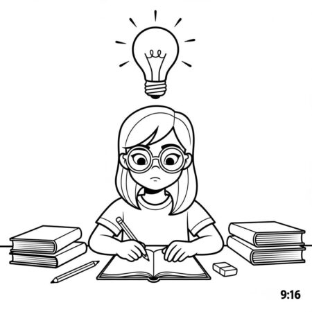 Garota Estudiosa (Desenho para Colorir)