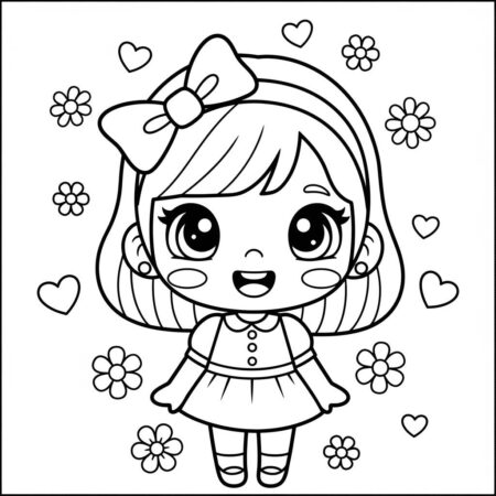 Garota Kawaii Sorrindo (Desenho para Colorir)