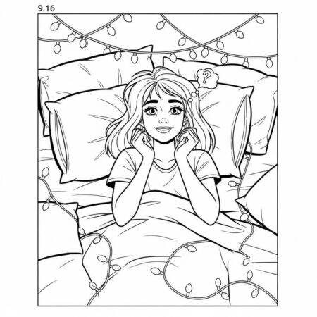 Garota Sonhando (Desenho para Colorir)