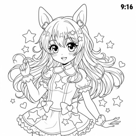 Garota de Anime Kawaii (Desenho para Colorir)