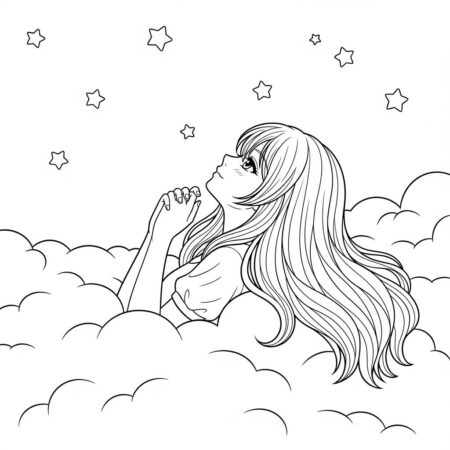 Garota de Anime Sonhadora (Desenho para Colorir)