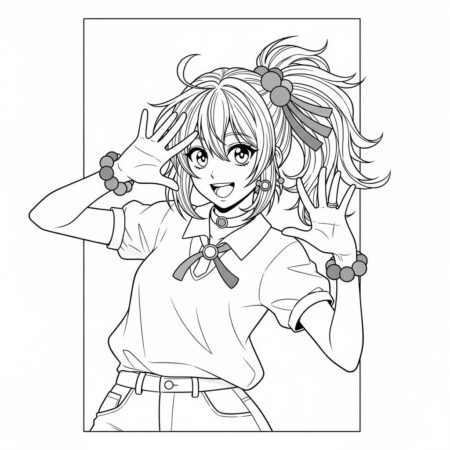 Garota de Anime com Cabelo Colorido (Desenho para Colorir)