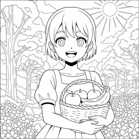 Garota de Anime com Frutas (Desenho para Colorir)
