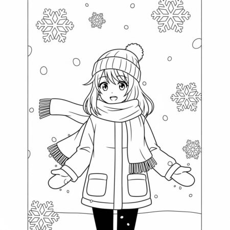 Garota de Anime de Inverno (Desenho para Colorir)