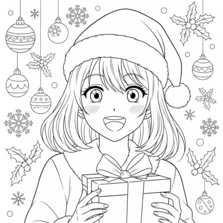 Garota de Anime de Natal (Desenho para Colorir)