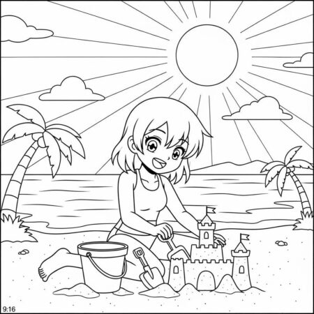 Garota de Anime de Verao (Desenho para Colorir)