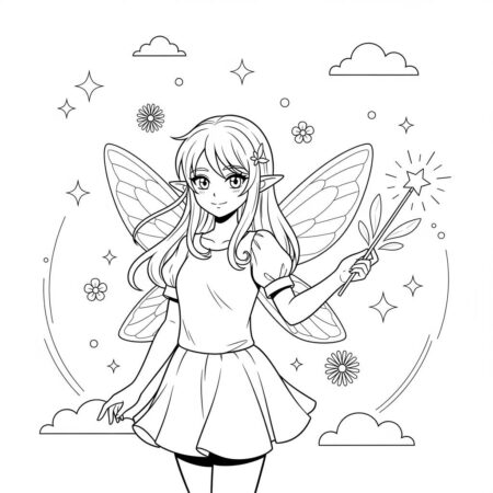 Garota de Anime e Fantasia (Desenho para Colorir)