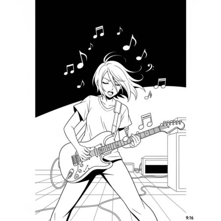 Garota de Anime e Musica (Desenho para Colorir)