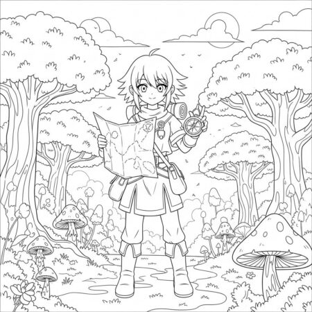 Garota de Anime em Aventura (Desenho para Colorir)