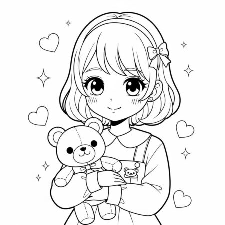 Garota de Anime em Estilo Kawaii (Desenho para Colorir)