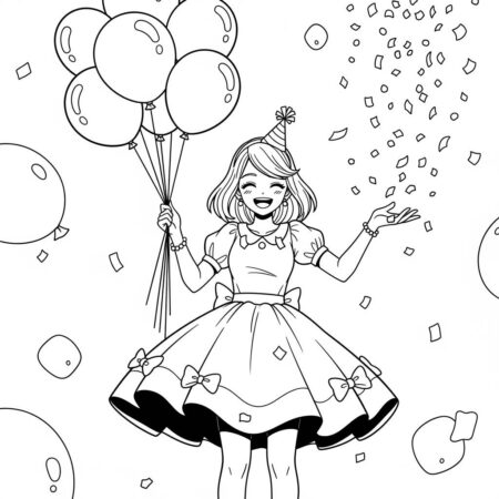 Garota de Anime em Festa (Desenho para Colorir)