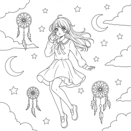 Garota de Anime em um Sonho (Desenho para Colorir)