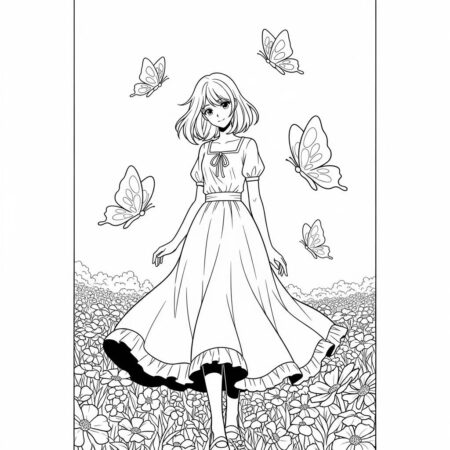 Garota de Anime na Natureza (Desenho para Colorir)