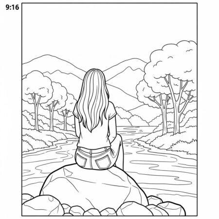 Garota e a Natureza (Desenho para Colorir)