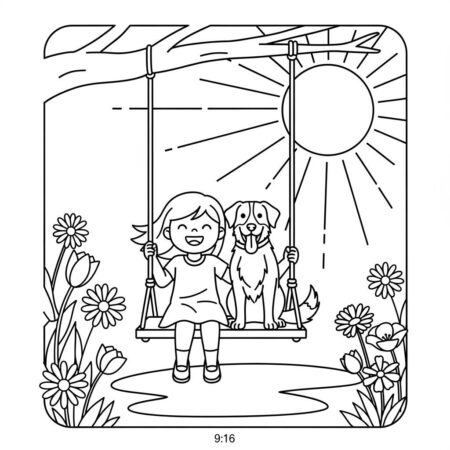 Garota e seu Melhor Amigo (Desenho para Colorir)