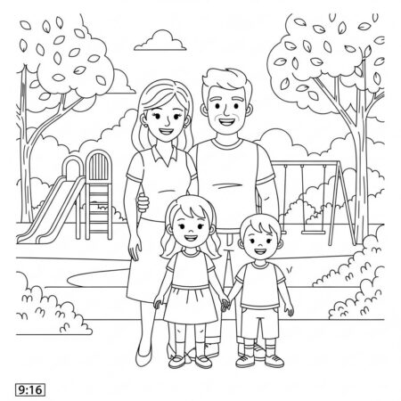 Garota e sua Familia (Desenho para Colorir)