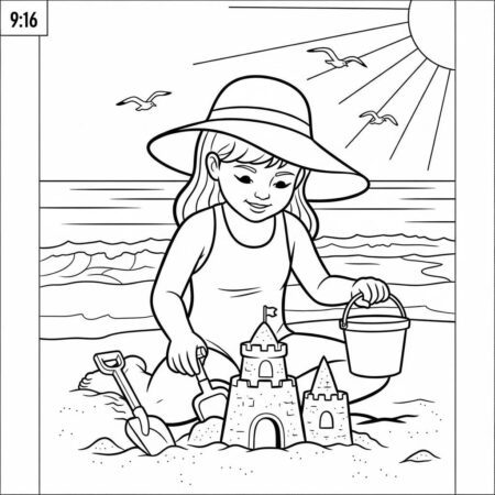 Garota na Praia (Desenho para Colorir)