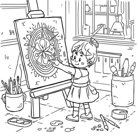 Garotinha Pintando (Desenho para Colorir)
