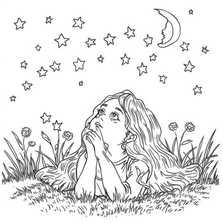 Garotinha com Estrelas (Desenho para Colorir)