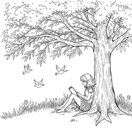 Garotinha com Livro (Desenho para Colorir)