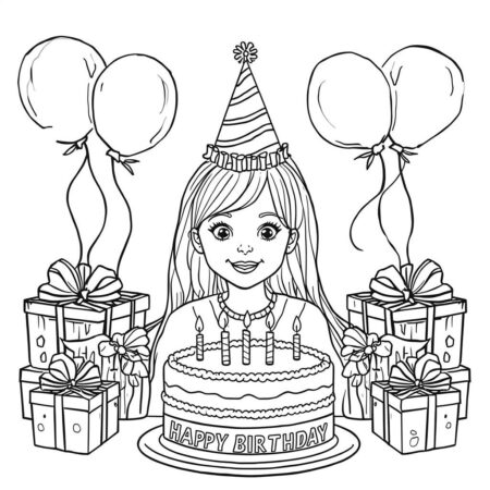 Garotinha de Aniversario (Desenho para Colorir)