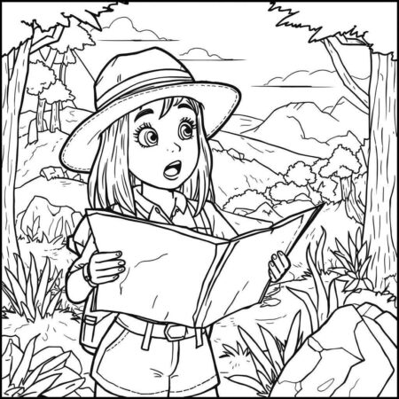 Garotinha e a Aventura (Desenho para Colorir)