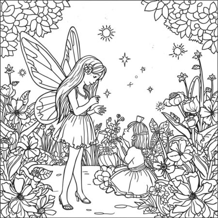 Garotinha e a Fada (Desenho para Colorir)