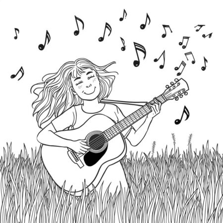 Garotinha e a Musica (Desenho para Colorir)