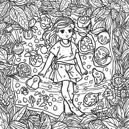 Garotinha e a Natureza (Desenho para Colorir)