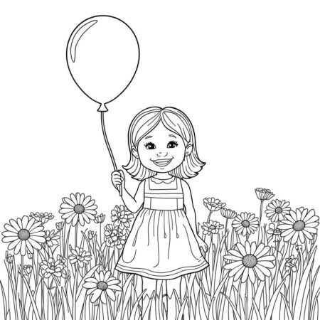Garotinha e o Balao (Desenho para Colorir)