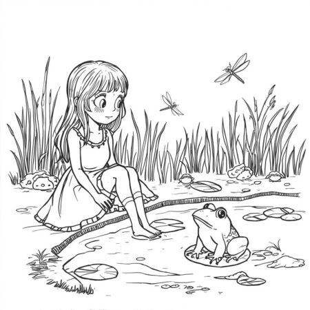 Garotinha e o Sapo (Desenho para Colorir)