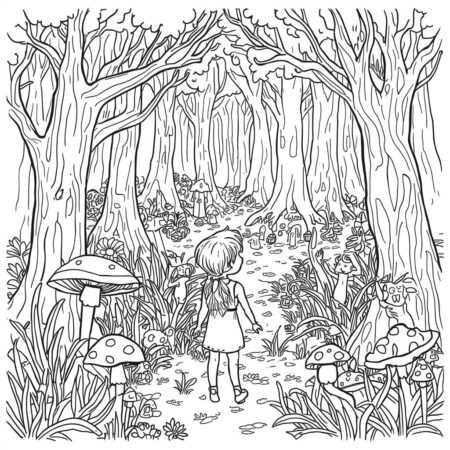 Garotinha na Floresta (Desenho para Colorir)