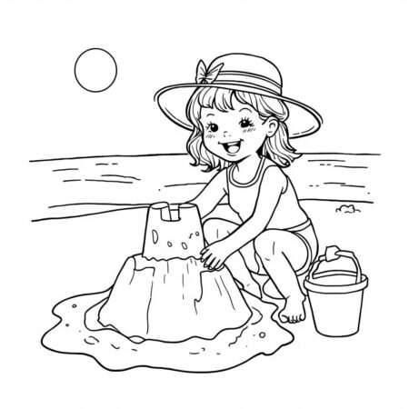 Garotinha na Praia (Desenho para Colorir)