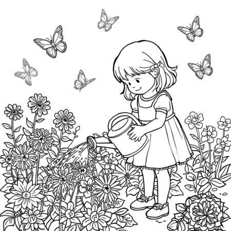 Garotinha no Jardim (Desenho para Colorir)