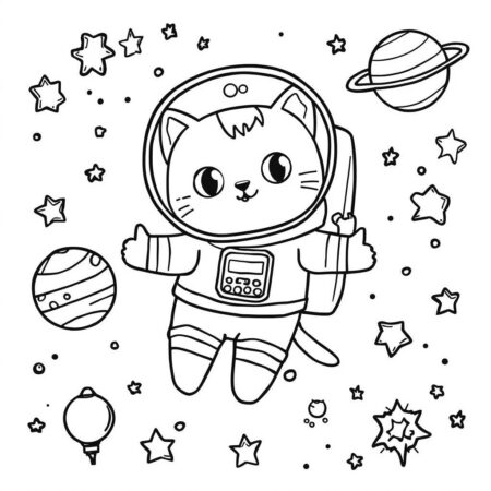 Gatinha Astronauta (Desenho para Colorir)