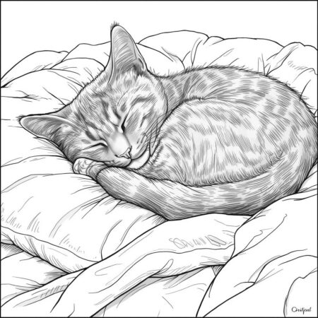 Gatinha Realista Dormindo (Desenho para Colorir)