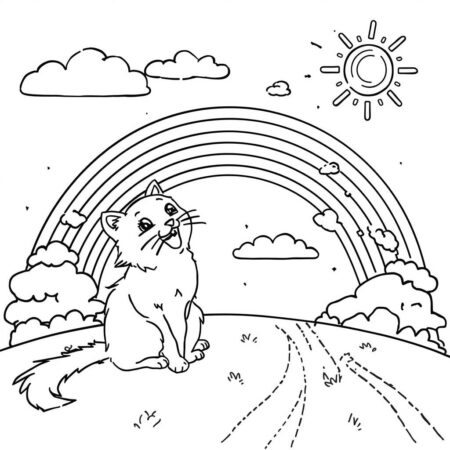 Gatinha e o Arco Iris (Desenho para Colorir)