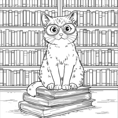 Gatinha e o Livro (Desenho para Colorir)