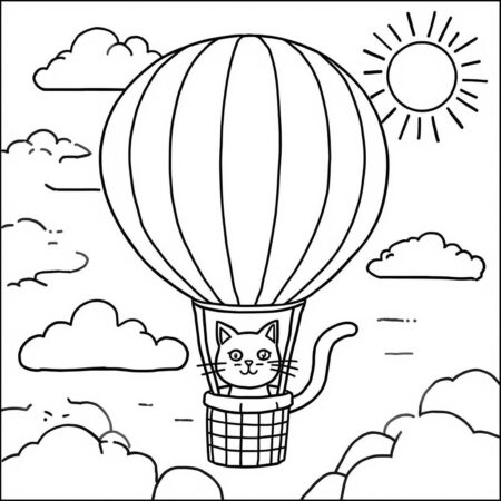 Gatinha em um Balao (Desenho para Colorir)