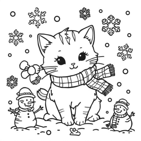 Gatinha no Inverno (Desenho para Colorir)