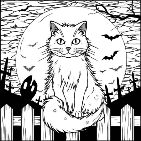 Gato Assustador (Desenho para Colorir)