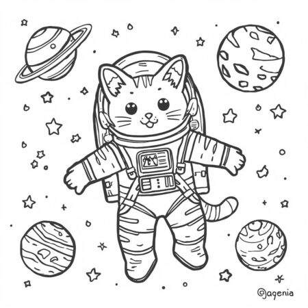 Gato Astronauta (Desenho para Colorir)