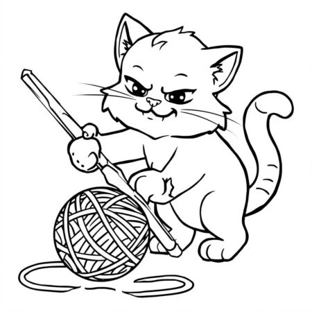 Gato Brincando com Bola (Desenho para Colorir)