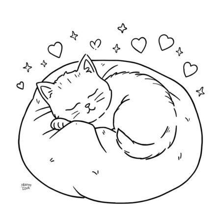 Gato Fofo Dormindo (Desenho para Colorir)