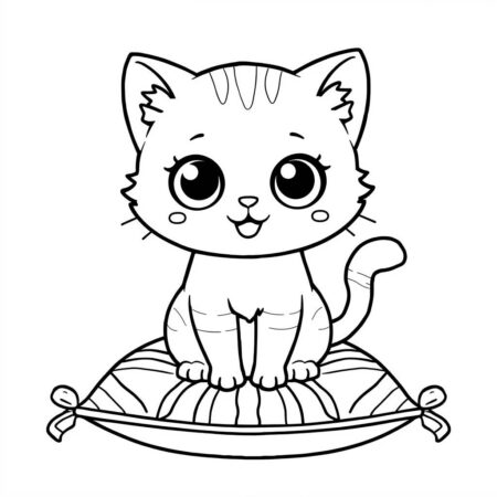 Gato Kawaii Fofo (Desenho para Colorir)