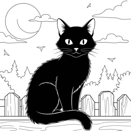 Gato Preto Misterioso (Desenho para Colorir)