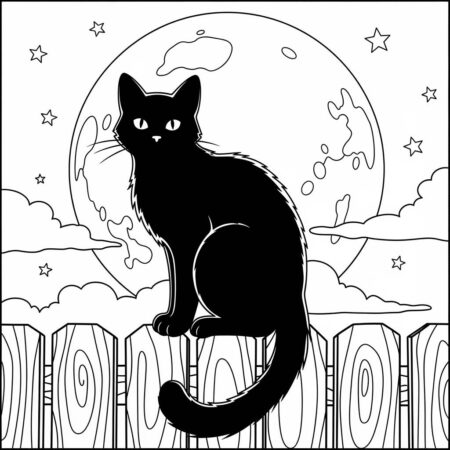 Gato Preto de Halloween (Desenho para Colorir)